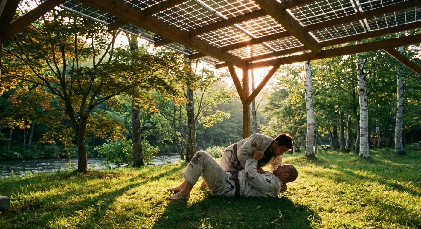 ソーラー道場 — パネルの下で柔術